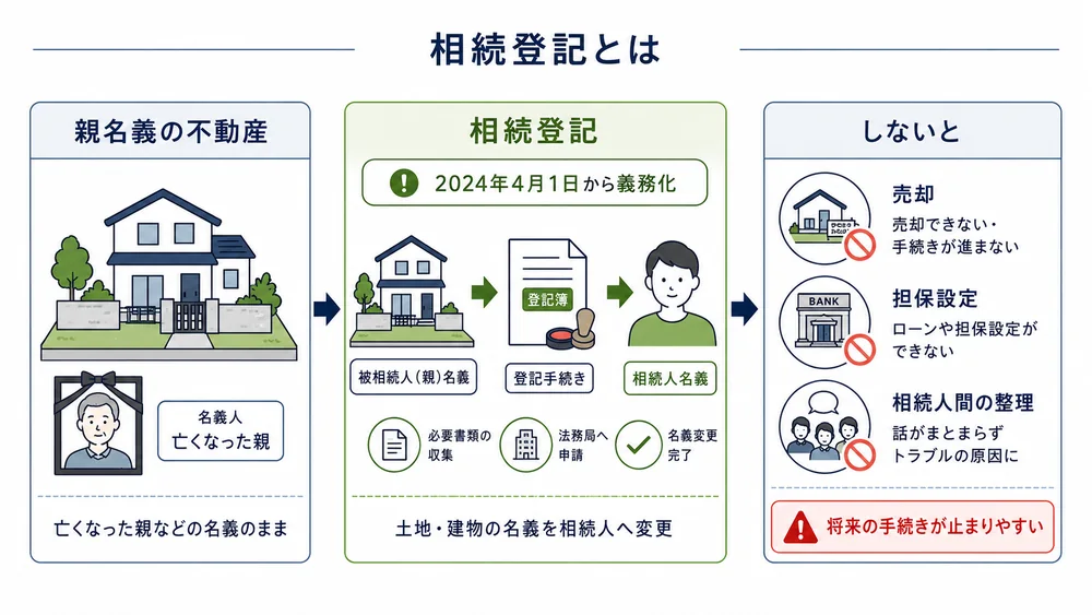 売る予定がなくても相続登記の確認が必要になることを示すイラスト